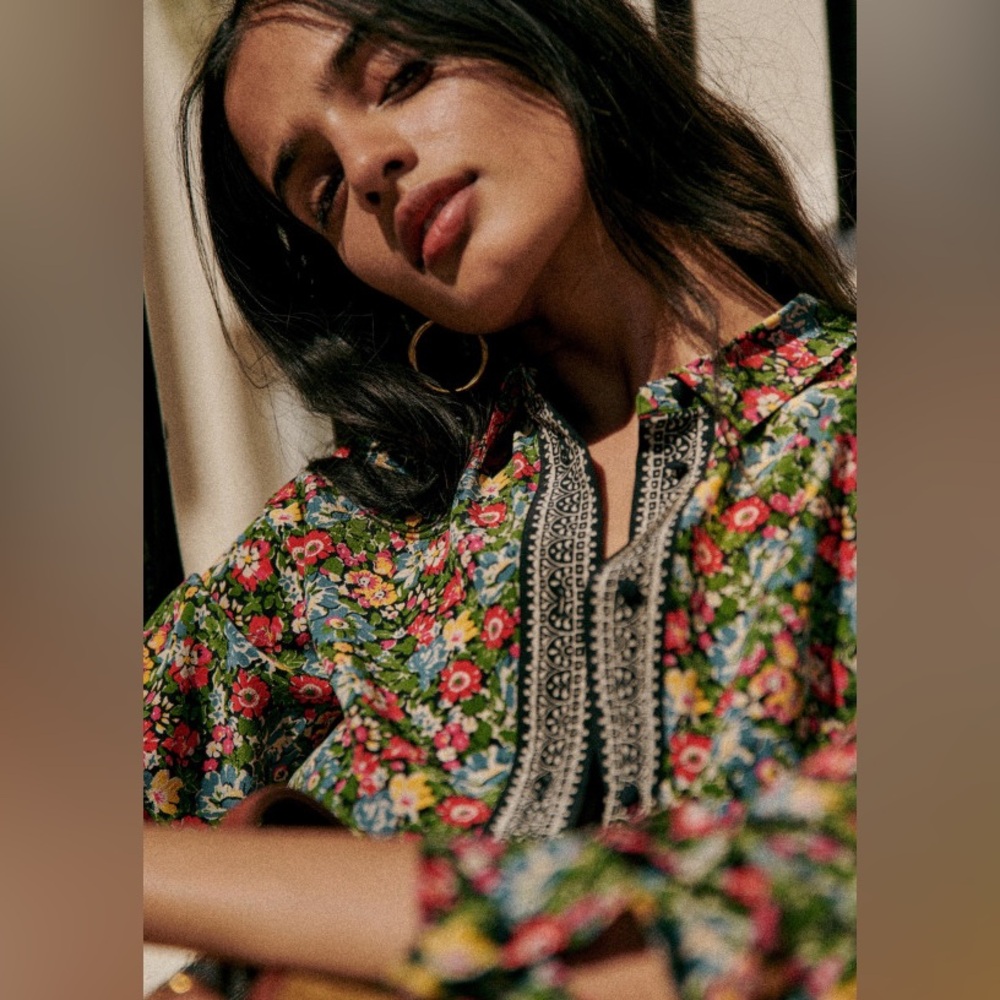 Sezane Ann silk shirt California Print XS 34